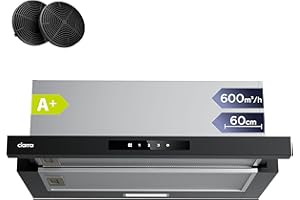 CIARRA CBCB6909A Telescopic Cooker Hood 60cm 600m³/h Ducted&Recirculation Built-in Extractor Hood 600mm with LED Light 3 Speeds Integrated Kitchen Extractor Fan