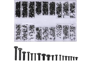 TIBAPLA Kit Mini Tornillos, Surtido de Tornillos Negros Pequeños, 500 Piezas Mini Tornillos para Gafas Relojes Ordenadores, M1.2 M1.4 M2 Tornillos Cabeza Redonda, Cabeza Plana, Cabeza Avellanada