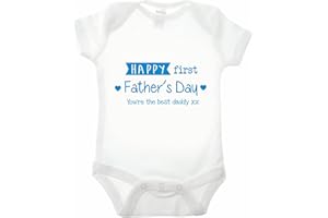 Reality Glitch - Happy First Fathers Day You're The Best Daddy xx Babygrow- White/Blue Fathers Day Present Dad From Bump Son Daughter, Baby Girls Available In White/Pink