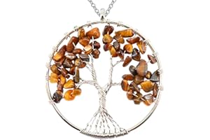 Only faith Collar para Mujer Arbol de Vida con piedras naturales Hecho a mano Acero Inoxidable Amuleto y protección Limpieza de 7 Chakras meditación