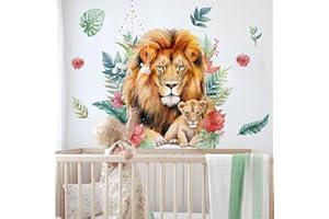 Runtoo Calcomanía de león grande para pared, diseño de acuarela, animales del bosque, para guardería, habitación de niños, decoración del hogar