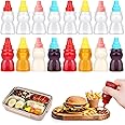 Azonee 16 Pcs Mini Condiment Squeeze Bottles Set, 25 Ml Bear Shaped Portable Ketchup Bottle for Lunch Box for Ketchup, Liquids, Sauces Syrup