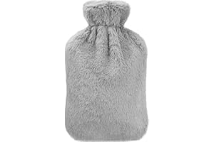 TTCOTOKE Borsa dell'acqua calda, 2L Grande boule acqua calda con copertura morbida in peluche Borsa Acqua Calda per Notti Accoglienti Sollievo dal Dolore Collo Posteriore per bambini e adulti (Grigio)