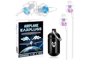 Naiicute Tapones para los oídos para avión 2 pares, Tapones Reutilizables con banda para prevenir el dolor de tímpano y Antiruido, Protección Auditiva para Adultos/Niños 12+ con pequeños canales