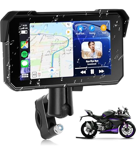 Écran Moto 5 Pouces Sans Fil CAMECHO - CarPlay & Android Auto Wireless, IP68, écran HD Rétroéclairé, Compatible TPMS