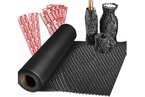 OSELEE Honeycomb Packing Paper, 15Inx98Ft Paper Cushioning Wrap Eco-Friendly Alternative to Bubble Black Wrap with 20m Hemp Rope & Fragile Sticker for Gift Packing and Moving for Shipping Breakables (Black)