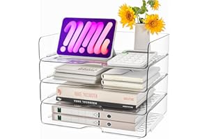 StowBin 4 Pack A4 Acrylic Document Tray – Stackable Letter Organiser, Transparent Premium Clear Filing Trays for Office, Home, School (Sturdy Design)