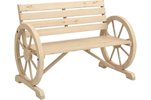 ‎OUTSUNNY Outsunny 2-Sitzer Gartenbank, wetterfest Sitzbank, Gartenmöbel mit Rücken, Armlehnen im Rädernform Parkbank 240kg belastbar, Balkonbank, Holzbank für Balkon, Garten, 105,5 x 56 x 79 cm, Naturholz