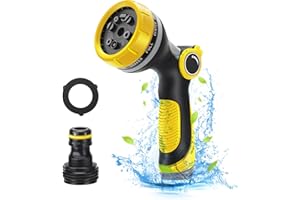 Cooyou Garden Hose Pipe Spray Gun, 10 Adjustable Patterns Hose Pipe Spray Gun with Thumb Control, Anti-Slip & Leak Proof High Pressure Spray Nozzle for Plant Watering, Car and Pet Washing, Yellow