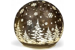 formano LED Deko-Kugel Frosty Braun 12cm Glaskugel Timer 6h/18h Weihnachten Deko - Farbglas in geeister-Optik mit winterlichem Dekor - Herbst Winter Weihnachtsdeko für Tisch Regal Fensterbank