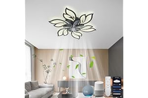 ‎YOLEDY YOLEDY Deckenventilator mit Beleuchtung, Smart WiFi Modern Deckenlampe mit Ventilator mit Alexa Google Assistant App Kontrolle, Dimmbar, 6 Geschwindigkeiten, DC Motor, für Schlafzimmer, Küche, Schwarz