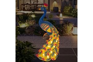 Hannstar Solar Peacock Garden Outdoor Statues with LED Lights - Outdoor Lawn Decor Garden peafowl Statue for Patio, Balcony, Yard, Lawn Ornament