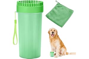 ONTHIS Dog Paw Cleaner, Portable Dog Paw Cleaner, Silicone Dog Paw Washer with 1 Absorbent Towel, Pet Foot Cleaning Brush Cup for Dogs Grooming, Pet Paw Cleaner for Small Medium to Large Dogs/Cats(Green)