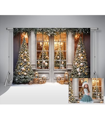 Weihnachts-Fotohintergrund 2,2x1,5 M – Mit Weihnachtsbaum, Kranz & Schnee