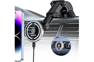 OHLPRO Magsafe Autohalterung, 15W Schnelles Laden Magnetisches Autoladegerät für iPhone 15/14/13/12 Serie, Kabellose KFZ-Ladegerät Saugnapf Handyhalter für das Armaturenbrett, Aluminiumschale