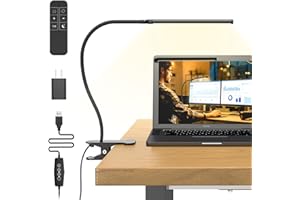 Mojimdo Schreibtischlampe 77 LED mit Fernbedienung [Beeindruckende Lichtleistung] 40CM Klemmlampe, 3 Farben & 5 Helligkeitsstufen, 360° Flexibel mit USB-Ladegerät