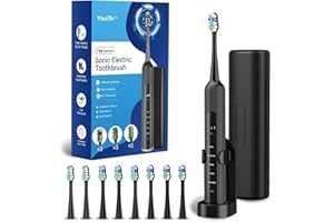 YTEATH PRO Electric Toothbrush for Adults and Kids, Sonic 47,000 VPM with 5 Modes and 3 Intensities, Travel Toothbrush with Case, 3 Hours Charge for 60 Days, Built-in Smart Timer Black