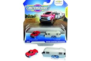 Micro Machines Starter Pack Series 5 Camping - Contiene 3 veicoli Camper e auto Chevrolet - possibilità di un po' raro - collezione di auto giocattolo Micromachine, Multicolore