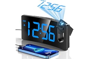 GOLOZA Projection Alarm Clocks Bedside, Digital Clock with 180° Projector, 3-Level Brightness Dimmer, LED Display, USB Charger, Progressive Volume, 9mins Snooze, Digital Alarm Clock for Bedroom