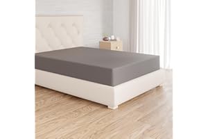 ‎AMAZON BASICS Amazon Basics Spannbettlaken, 140 x 200 cm, 100% Baumwolle, Jersey Spannbetttuch, Matratzenhöhe bis 30 cm, Dunkelgrau