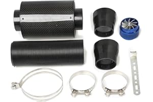 Justech 3" Kit de Filtre d'Admission à Air Froid Universel Filtre à Air Fermé en Fibre de Carbone avec Tuyau d'Alimentation d'Air Universel pour Voiture-Noir