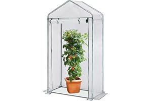 Quictent Foil Greenhouse 190 x 100 x 50 cm Tomato Greenhouse with Pointed Roof, Tomato House with Roll-Up Doors for Vegetables, Fruits, Flowers, Garden, Balcony, White