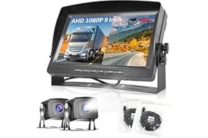 HODOZZY Kit Telecamera Retromarcia DVR monitor LCD da 9 Pollici+2 Telecamera Posteriore Auto, Registrazione Video/IP69 impermeabile/Visione Notturna Colori/Cavo 2x10 m/12V-35V per Camion/Rimorchio/Bus/Camper