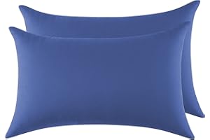 POLIGINO Federe Cuscini Letto Matrimoniale Cotone 50x70 cm 2 PCS, Set 2 Federe Certificato Oeko-TEX in Premium Cotone 110GSM, Morbida e Traspirante, Ipoallergenica -Blu