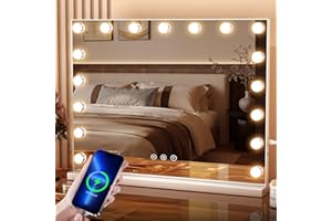 AOVQUOF Specchio trucco con luci, 70x55 cm, Grande Specchio trucco con luci da parete 17 luci LED, 3 modalità di illuminazione, con USB e ingrandimento 10x, specchio a muro, specchio con luci - Bianco