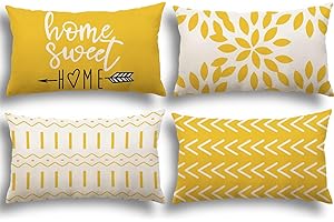 YCOLL Fundas de Cojín Geométricas, Funda de Almohada del Sofá Throw Cojín Decoración de Lino para Sala de Estar Sofás 30 x 50cm Juego de 4 (Amarillo)