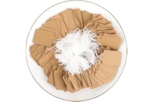 YOOSSO 200 sztuk etykiet z zawieszkami, 48 x 30 mm, z papieru typu kraft, tabliczki cenowe, ręcznie wykonane, wiszące etykiety z elastyczną nicią, do biżuterii, prezentów, ubrań (brązowe)