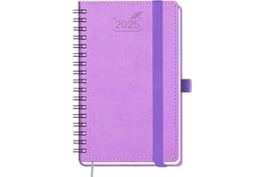 BEZEND Agenda Settimanale 2025 Piccola Spirale Carta da 100 g/m² e Portapenne | Tascabile Formato 9 x 15,5 cm Copertina Morbida in Pelle PU - Lavanda