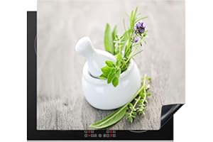 KitchenYeah© Cubre Vitrocerámica - Protector Vitroceramica Induccion 59x52 cm - Tapa Vitroceramica - Protector de Vitroceramica Hierbas - Verde - Blanco - Tarro