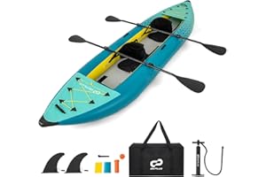 COSTWAY 12’5” Inflatable Kayak Set, 2-person Sit on Canoe with Aluminum Oars, EVA Padded Seat, High Back Support, Carry Bag, Hand Pump & Repair Kit, Paddle Kayaks Blow up Boat