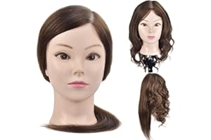 MIAOMANZI Testa di manichino con capelli umani al 100% lunghi 45,72 cm per la pratica dei parrucchieri con morsetto da tavolo