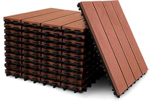YOEVU - Set de 11 Baldosas de Exterior de Madera Composite WPC, 1m², Baldosas de Terraza, Patio y Jardín, Antideslizantes, Resistentes al Agua, Marrón Rojizo