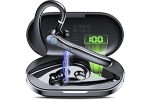 Csasan Bluetooth Headset V5.3, 20H Talk Handsfree Earpiece Wireless Headset with Dual ENC Noise Canceling Microphone, LED Display, USB-C, IP7 Waterproof, Bluetooth Earpiece for Driving/Business/Office