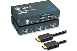 Steetek KVM Switch Displayport 2 Porte 4K@60Hz, USB2.0, KVM Displayport DP1.2, Interruttore a Pulsante, Displayport Switch 2 PC 1 Monitor con 2 cavi DP e 2 cavi USB, ampia compatibilità