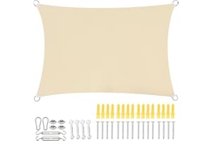 YedZen Rectangle Sun Shade Sail, 3x4m Off-White Waterproof Sunscreen with 304 Fixing Kit Awning Canopy, 420D Fabric 95% UV Block Sunscreen Awning Canopy with Free Rope for Outdoor Garden Patio Camping