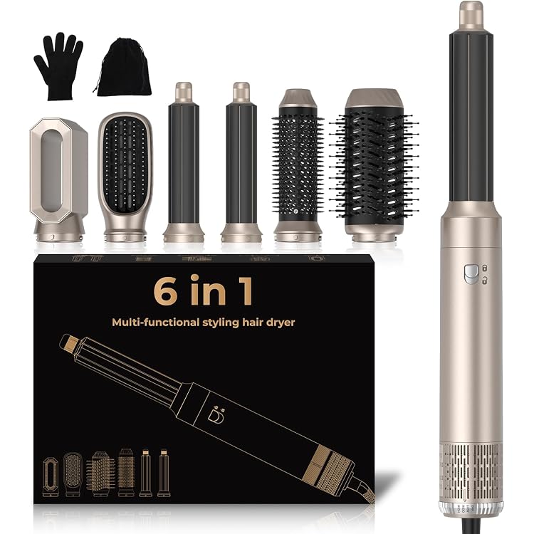 6-in-1 Hairstyler Set Mit 1350W – Föhn, Lockenstab, Glätteisen & Bürsten In Einem