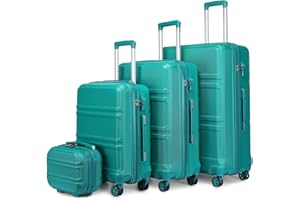 KONO Set di Valigie 4 Pezzi Rigide Valigia in ABS Bagaglio a Mano 55cm, Valigia Media 65cm, Valigia Grande 74cm con 4 Ruote e Lucchetto TSA + Borsa da Toilette, Turchese