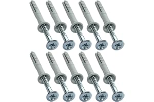 AERZETIX - C49817 - Lot de 10 Chevilles à clou plastique avec vis à tête fraisée - Ø5x41mm - universelle avec collerette - pour fixation en béton/brique/pierre