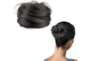 GWAWG Coletero con goma para el pelo, moño fino, moño falso, postizo, pelo real, para mujeres, coletero con pelo, extensiones de pelo, bodas, fiestas, uso diario (negro natural)