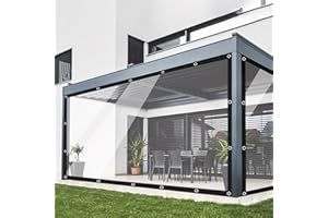 Ezcasch 2x2.5m Clear Tarpaulin Waterproof Heavy Duty - 420g/m² Clear Tarp with Grommets, Transparent Waterproof Pergola Covers for Patio Outdoor with Rope and Cable ties