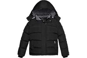 Wantdo Garçon Manteau Polaire Chaud d'hiver Veste de Rembourrage en Coton Épaisse Parka Matelassée Coupe-Vent Classique Veste à Capuche d'Extérieur