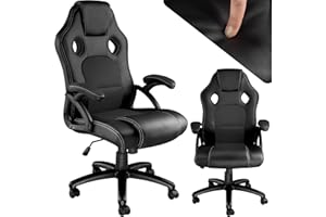 TecTake® Sedia Ergonomica da Ufficio, Sedia Gaming con Ruote per Scrivania con Base Robusta e con Imbottitura Spessa, Poltrona Gaming, Adattamento Ottimale - Nero
