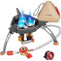 6800 W Winddicht campingfornuis, draagbaar, campinggasfornuis, outdoor met piëzo-ontsteking, campinggasbrander, opvouwbare rugzakkachel, geschikt voor wandelen, kamperen, trekking en picknick