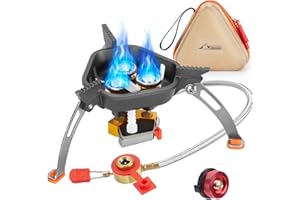 WADEO Foldable Camping Gas Stove, [7200W High Power] [Lightweight & Tough] Portable Windproof Stove with Piezo Ignition & Butane Adapter, for Outdoor, Backpacking, Hiking, Picnic