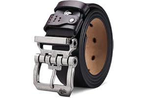 BISON DENIM Men's Belt - Leather Waistband with Anti-Scratch Pin Great for Jeans Cowboy & Work Wear Casual Alloy Buckle Belts