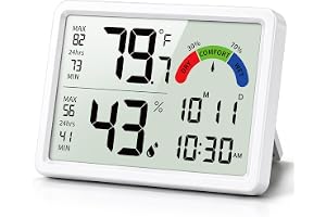 DOOMAY Hygrometer termometer för inomhus med kalibrering | Digital inomhustermometer med 30-sekunders uppdatering, LCD-komfortdisplay och max/min-minne för inomhusbruk